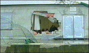 Moree Orange Hall with a hole in the wall after republicans ram the Hall with a mechanical digger